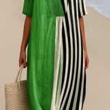 Maribel - Vestido Verde Vibrante con Rayas Negras