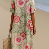 Macarena - Vestido Floral con Hojas y Mandala