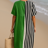 Maribel - Vestido Verde Vibrante con Rayas Negras