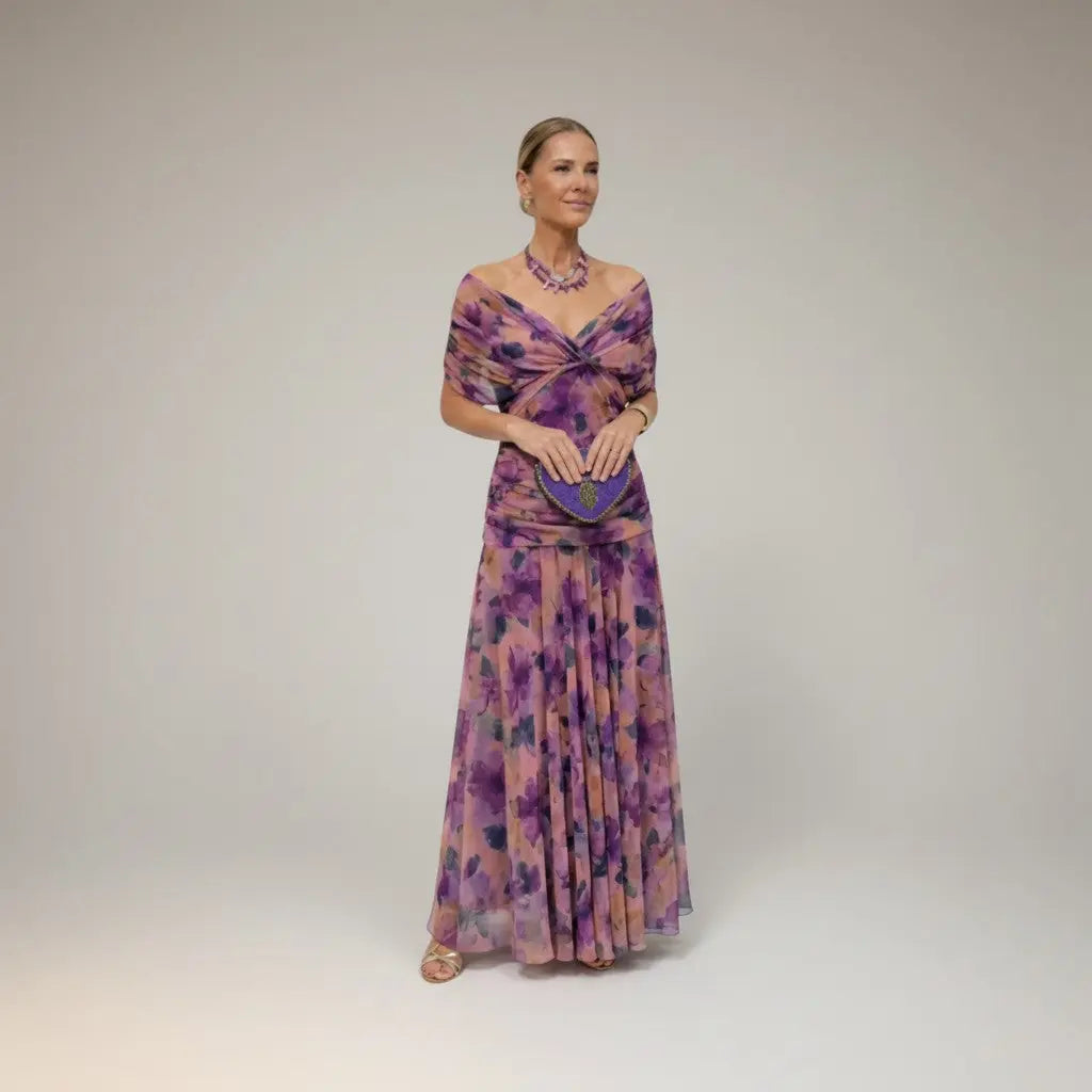 Velora - Long Floral Dress with V-Neck