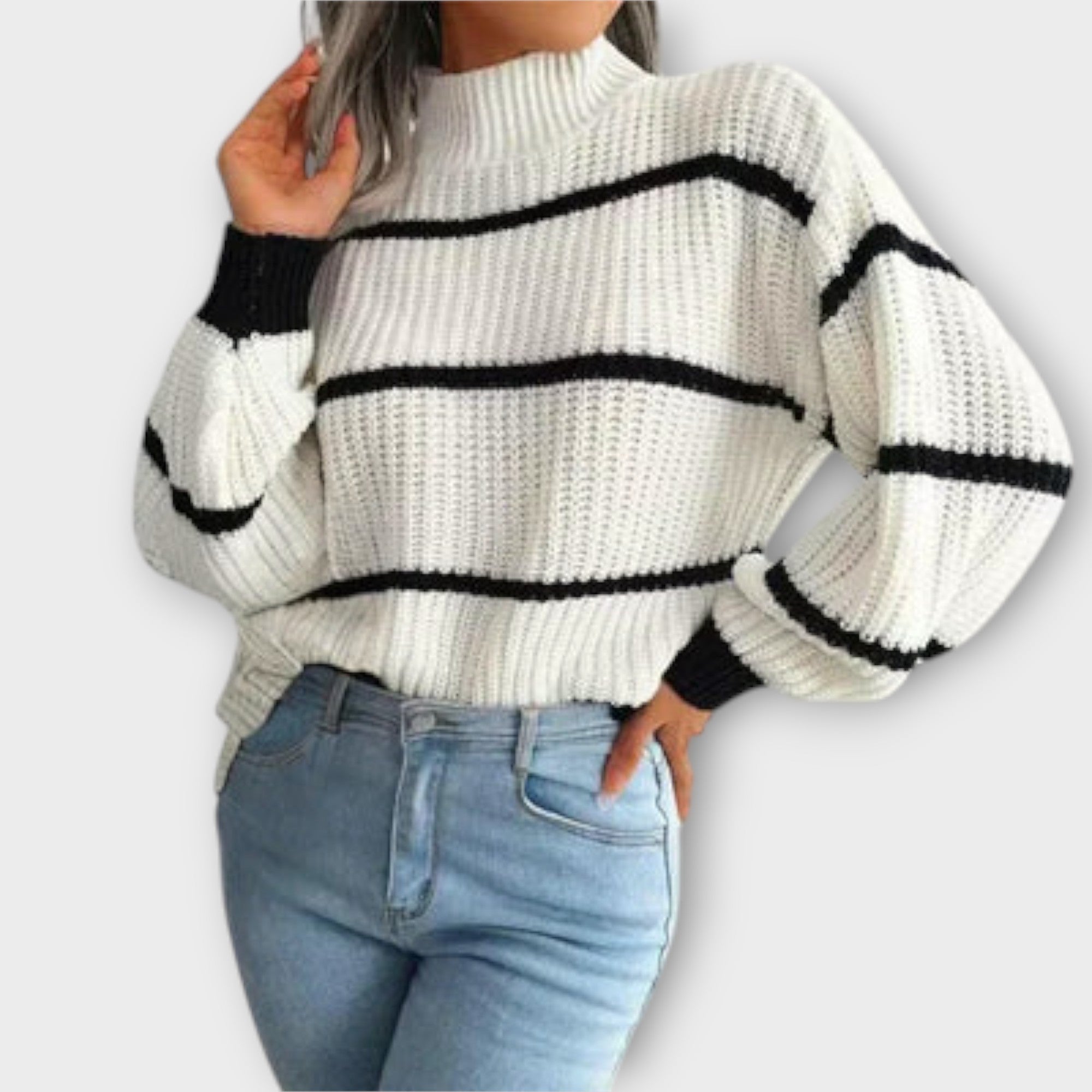 Chavala - High Neck Striped Sweater