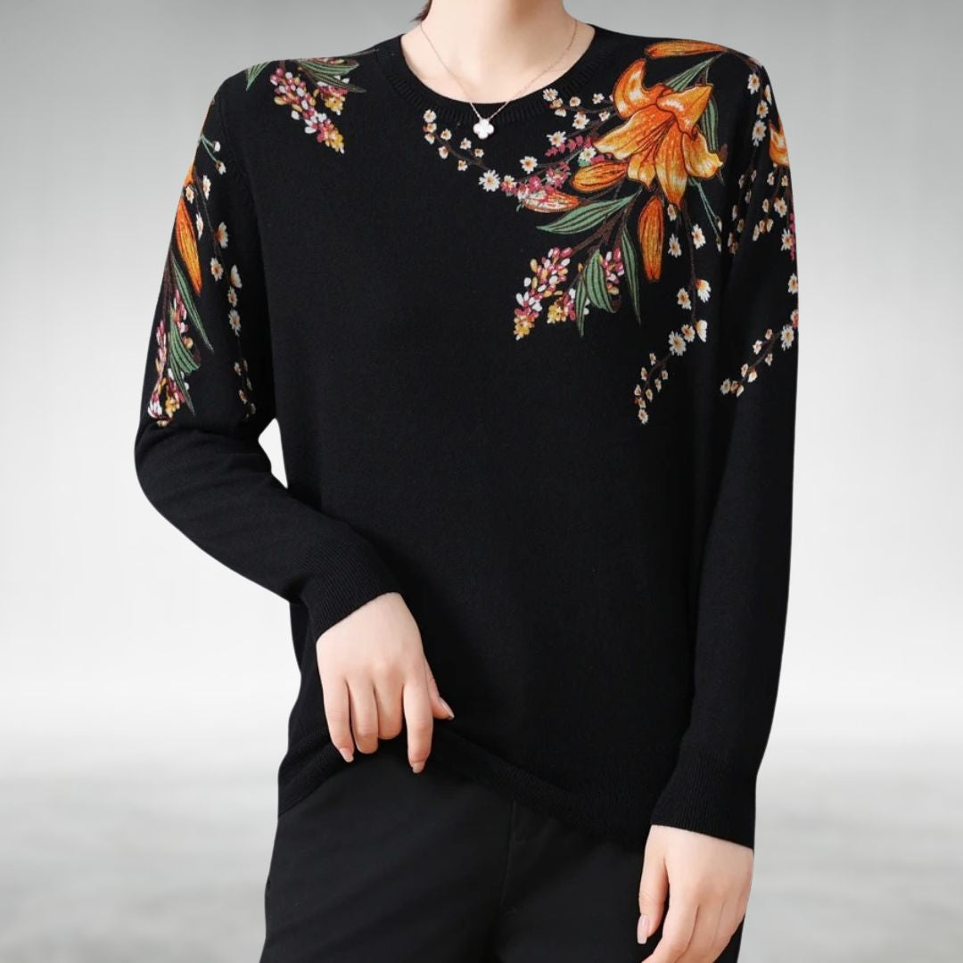 Maravella™ Elegant Floral Knit Sweater