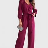Ariane Wide-Leg Jumpsuit with V-Neck and Tie Waist