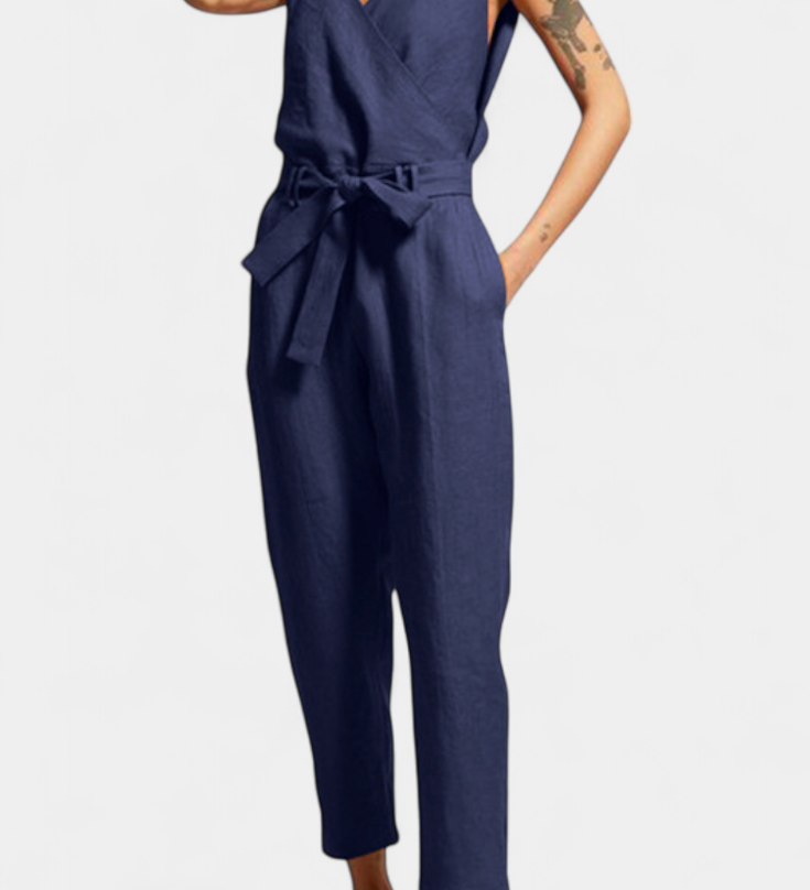 Maggie Mono Without Sleeves with V-Neck and Crossed Waist in Cotton