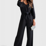 Ariane Wide Leg Jumpsuit with V-Neck and Waist Tie