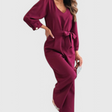 Ariane Wide Leg Jumpsuit with V-Neck and Waist Tie
