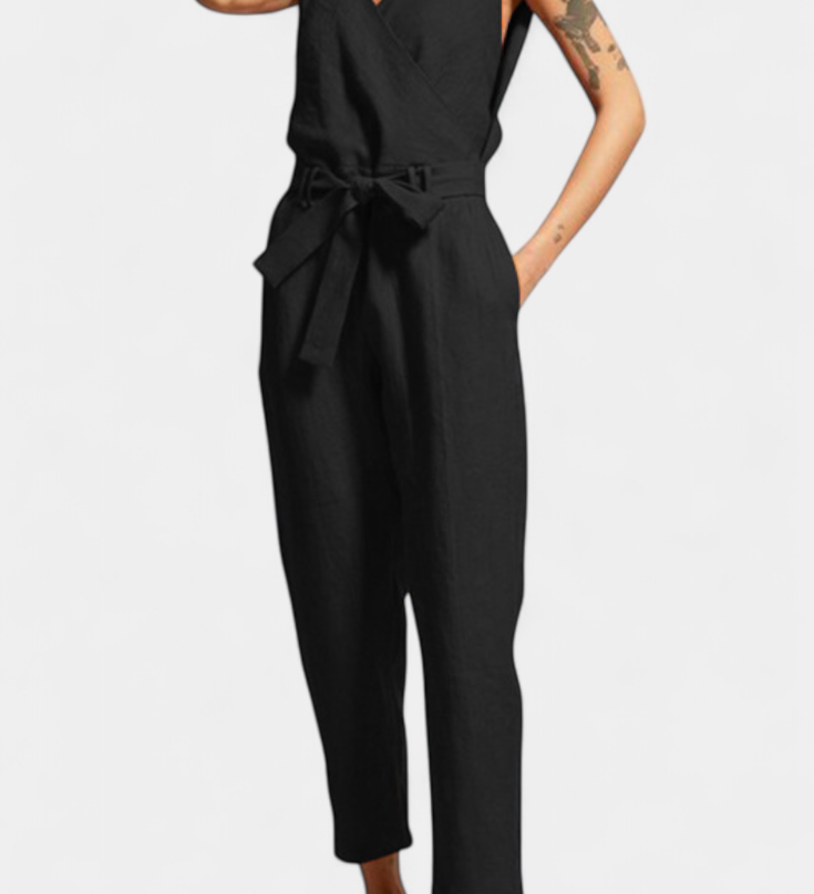 Maggie Mono Without Sleeves with V-Neck and Crossed Waist in Cotton