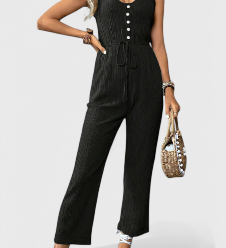 Marisela Textured Jumpsuit with V-Neck