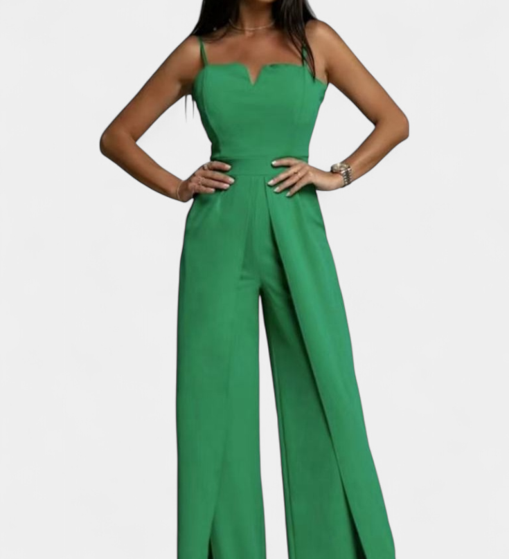 Prescillia Jumpsuit with Spaghetti Straps and Side Split