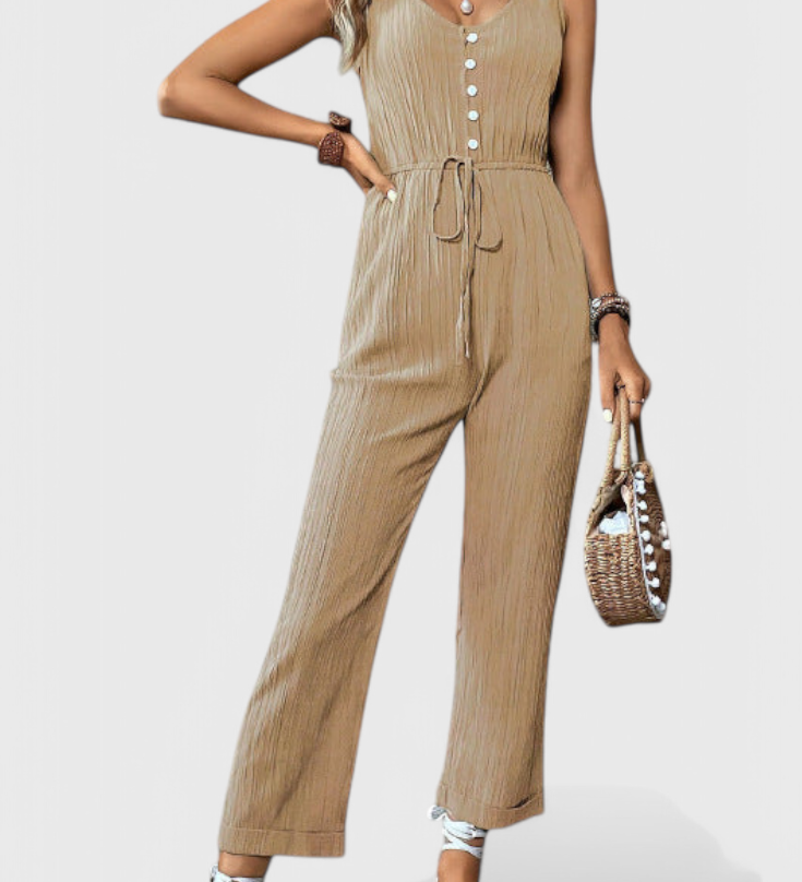 Marisela Textured Jumpsuit with V-Neck