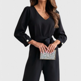 Ariane Wide Leg Jumpsuit with V-Neck and Waist Tie