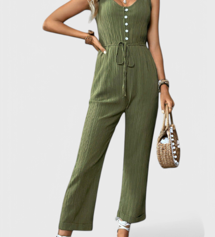 Marisela Textured Jumpsuit with V-Neck