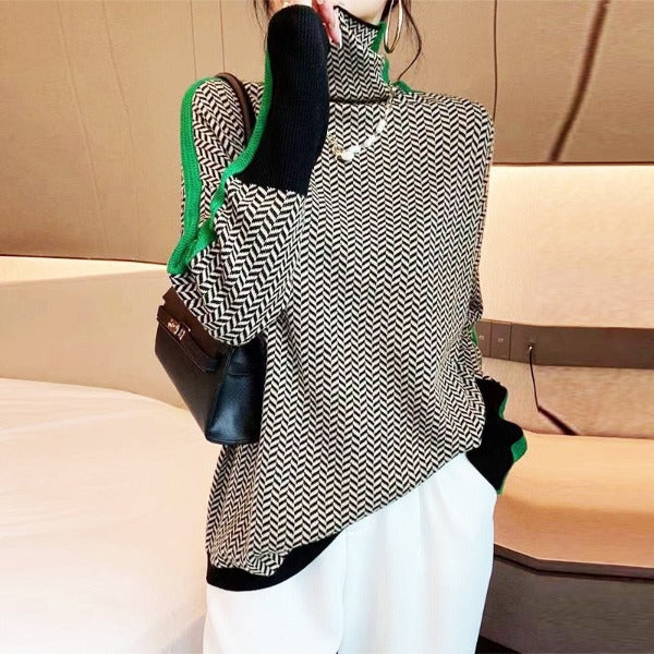 Beatriz | High Neck Sweater with Eye-Catching Contrasting Stripes