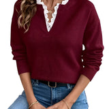 Céline | Chic Knitted Sweater with Elegant Lace Collar