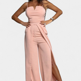 Prescillia Jumpsuit with Spaghetti Straps and Leg Slit