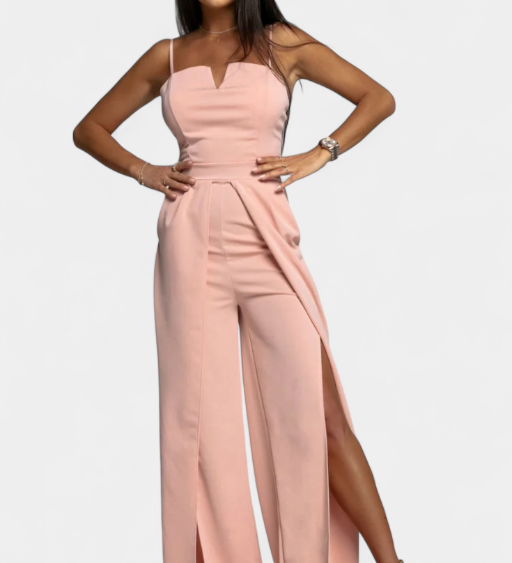 Prescillia Jumpsuit with Spaghetti Straps and Leg Slit