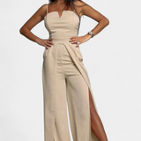 Prescillia Jumpsuit with Spaghetti Straps and Side Split