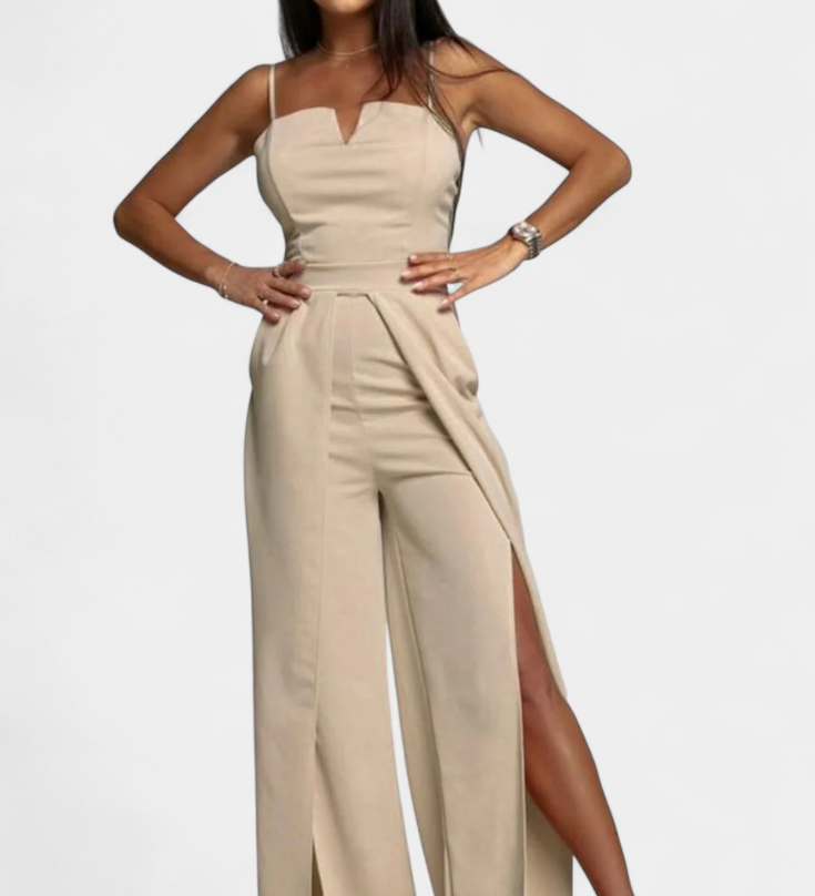 Prescillia Jumpsuit with Spaghetti Straps and Side Split