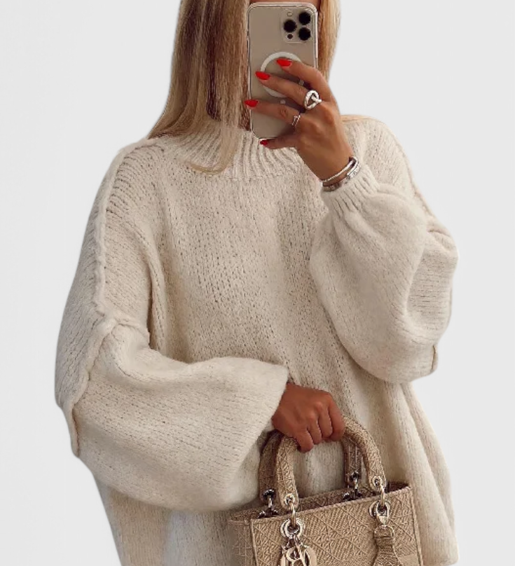Oversized Knitted Cassia Jumper with Balloon Sleeves