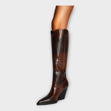 Crocodile Print Boots with Elegant Heel
