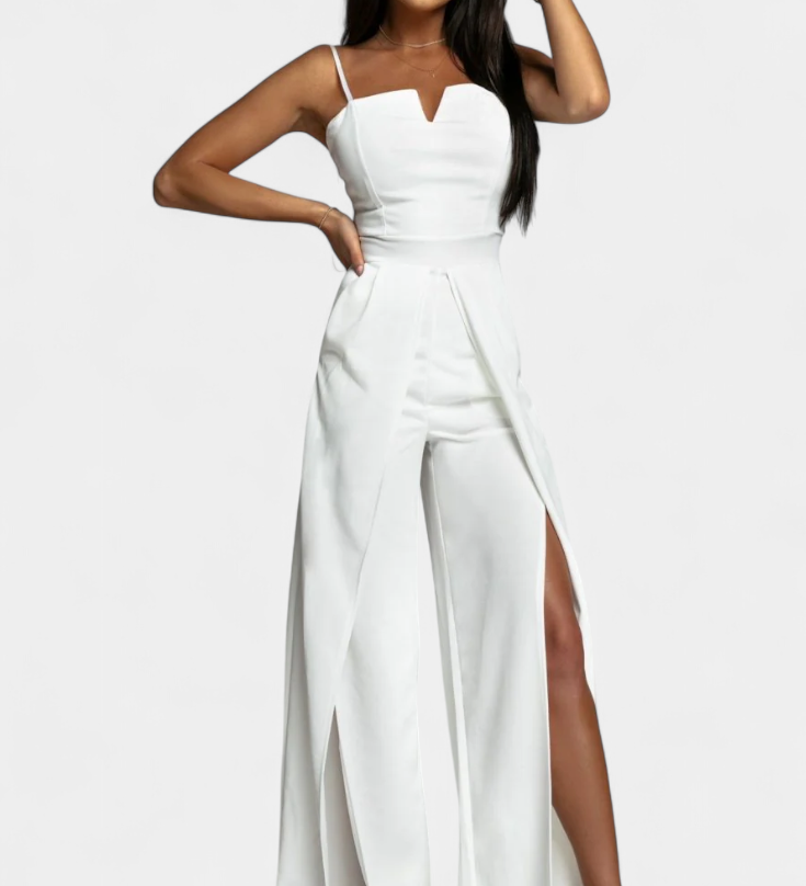 Prescillia Jumpsuit with Spaghetti Straps and Side Split