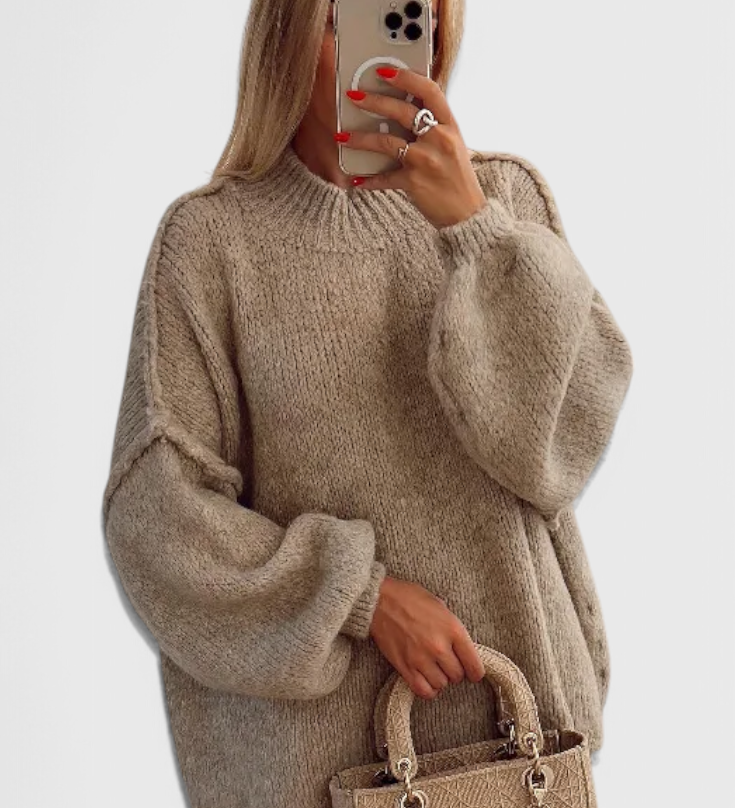 Oversized Knitted Cassia Jumper with Balloon Sleeves