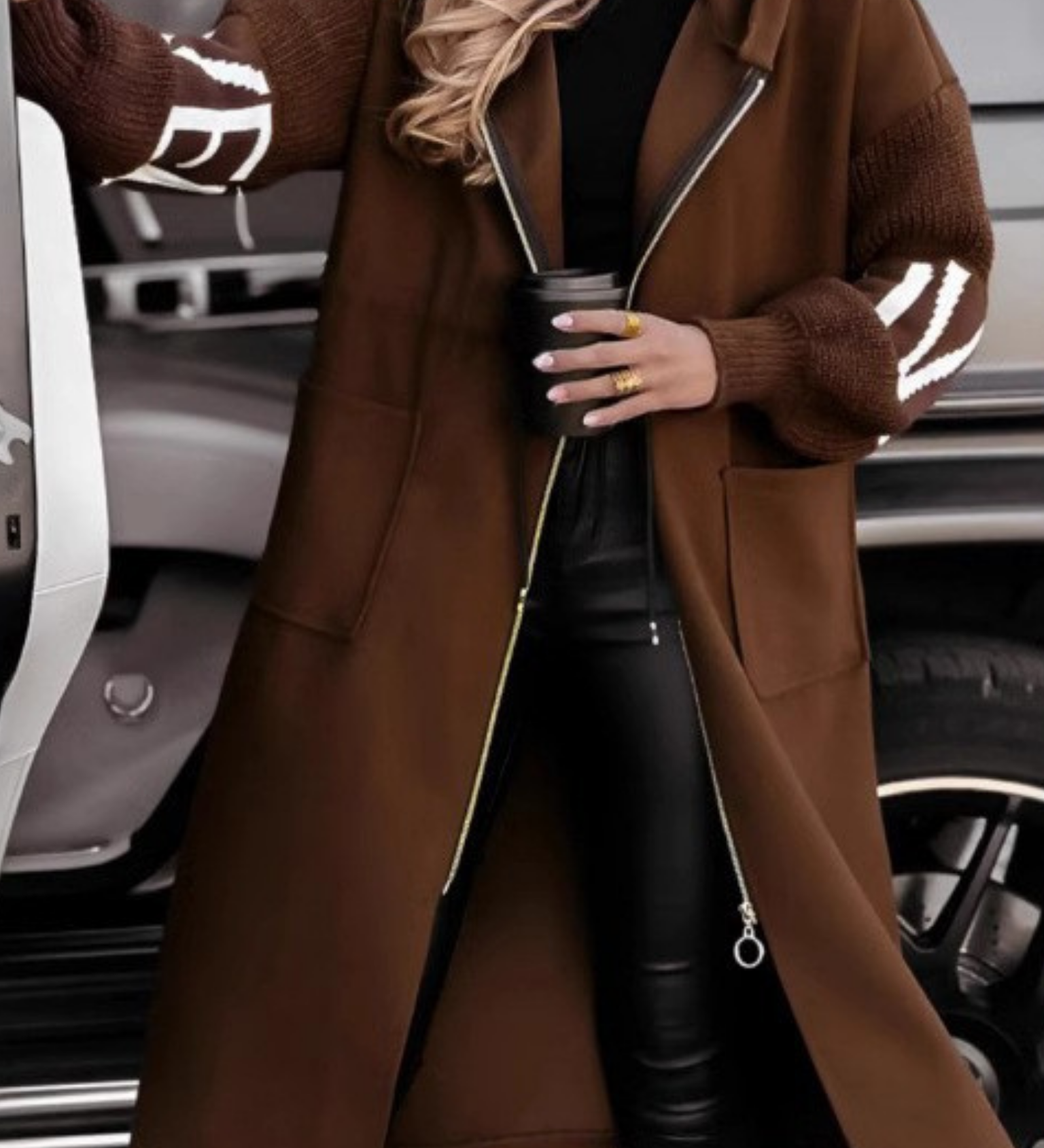 Elena | Women's Jacket with Knit Sleeves and Hood