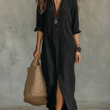 Carmen | Loose Black Maxi Dress with Buttons