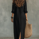 Carmen | Loose Black Maxi Dress with Buttons