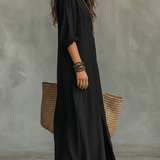 Carmen | Loose Black Maxi Dress with Buttons