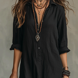 Carmen | Loose Black Maxi Dress with Buttons
