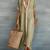 Carmen | Olive Green Maxi Dress with Minimalist Line