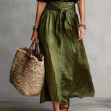 Carmen | Two-piece set: black top and olive green midi skirt