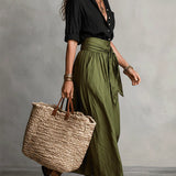 Carmen | Two-piece set: black top and olive green midi skirt