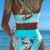 Lorena - Bikini with contrasting floral print and slit