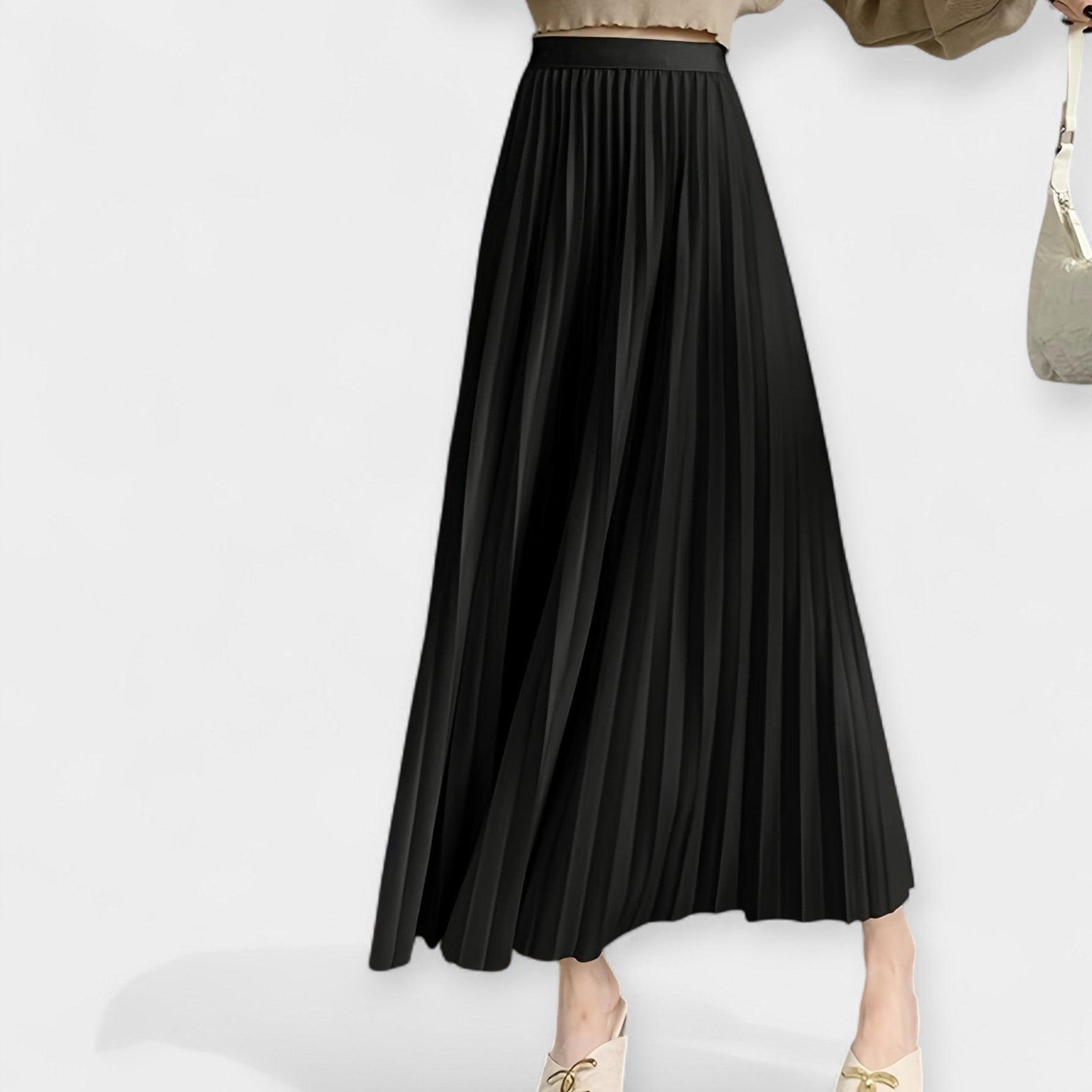 Pleated Satin Maxi Skirt