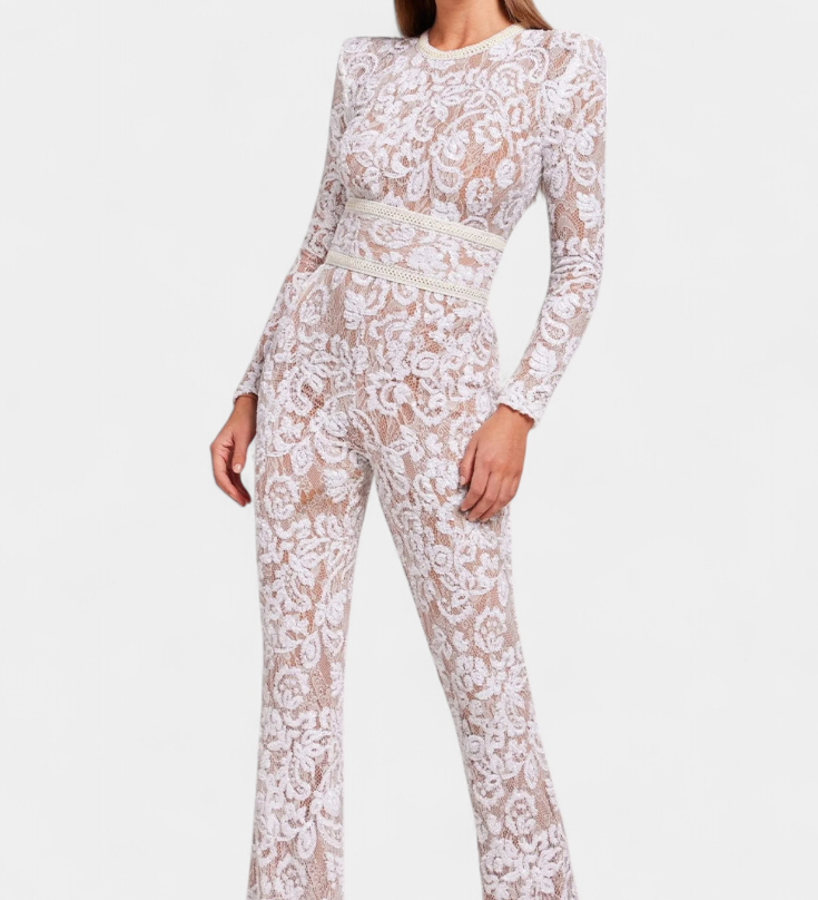 Jimena Lace Jumpsuit with Sequins and Belt