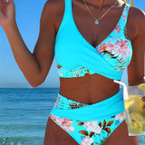 Lorena - Bikini with contrasting floral print and slit
