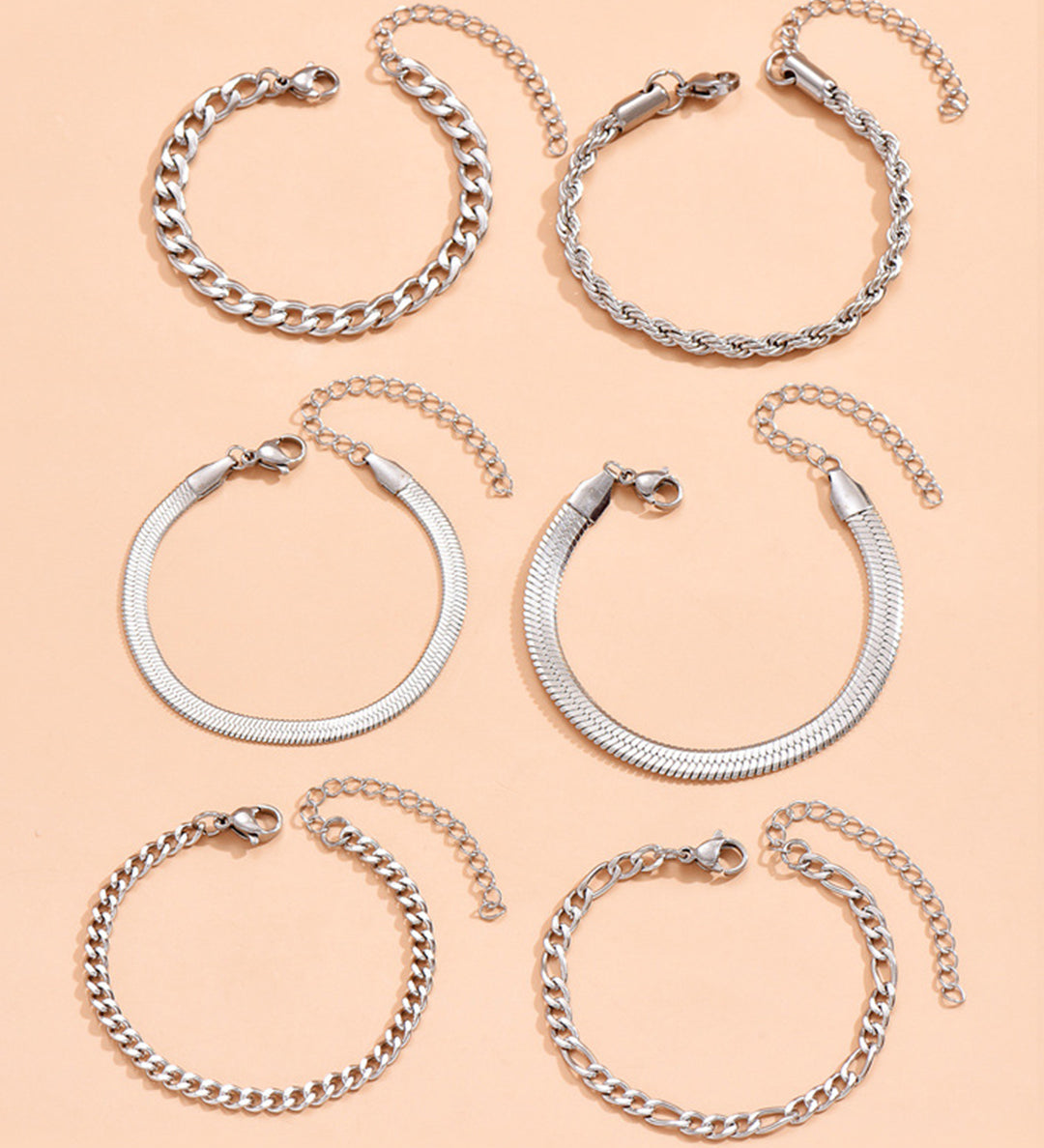 Set of 6 Cuban Chain Bracelets