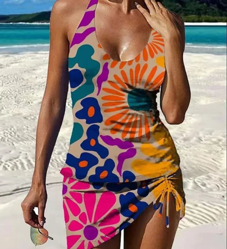 Filipa - Floral Graphic Tankini with Shorts, Tummy Control Effect
