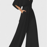 Isaura Elegant Long Jumpsuit with Wide Leg and V-Neck