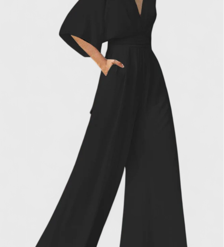Isaura Elegant Long Jumpsuit with Wide Leg and V-Neck