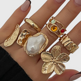 Open Flower-Shaped Liquid Pearl Ring