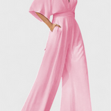Isaura Elegant Long Jumpsuit with Wide Leg and V-Neck