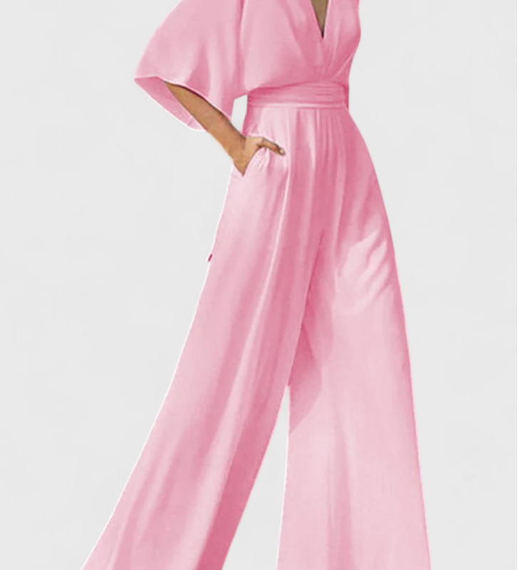 Isaura Elegant Long Jumpsuit with Wide Leg and V-Neck