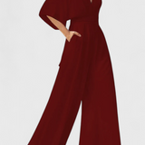 Isaura Elegant Long Jumpsuit with Wide Leg and V-Neck
