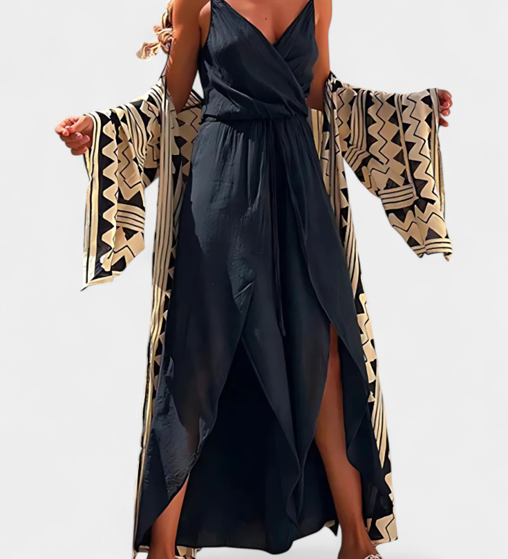 Donatila Cotton Jumpsuit with Side Openings and Crossed Neckline