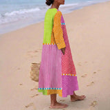 Isabel - Vestido de Patchwork Colorido con Bolitas y Rayas
