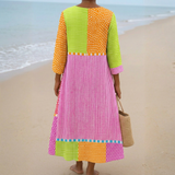 Isabel - Vestido de Patchwork Colorido con Bolitas y Rayas
