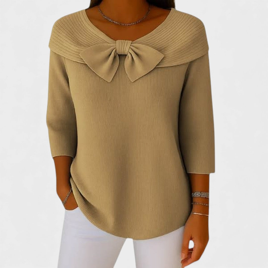 Selena – Women's Sweater with Bow and Round Neck